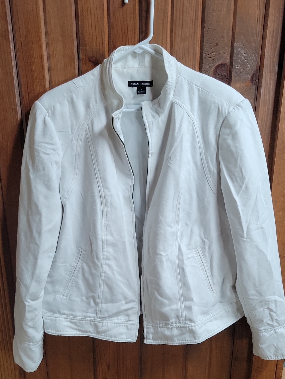 Tribal White Zip-Front Leather Jacket